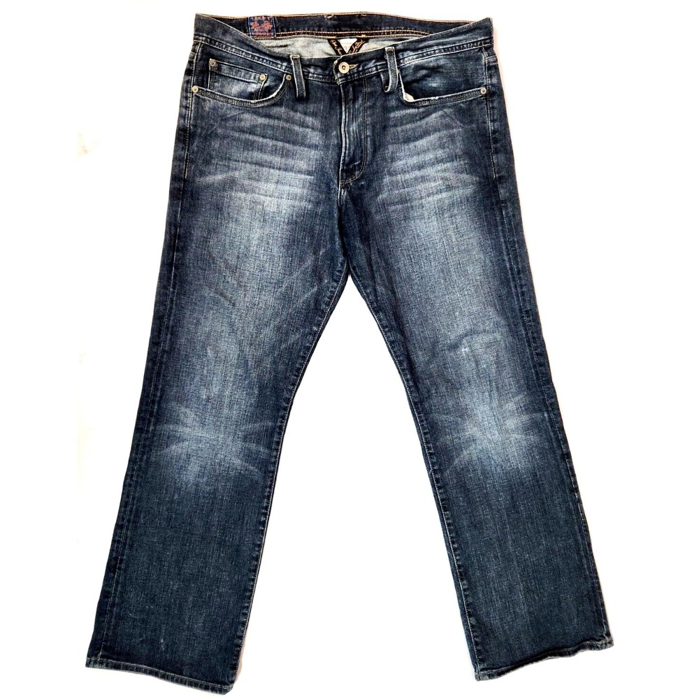 Lucky Brand Cross Road Straight Jeans Mens 32* (Fits 34x30) Blue Whiskered Denim - Picture 12 of 13